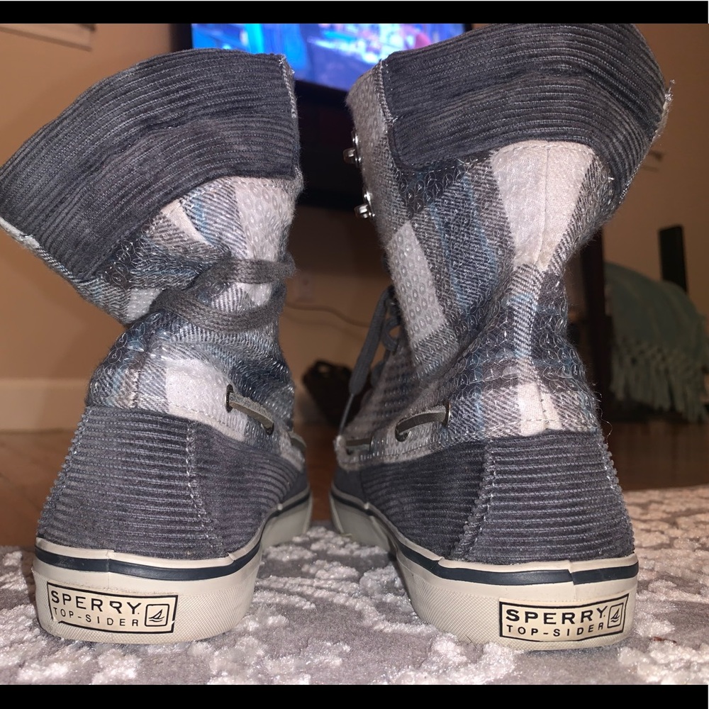 Sperry Top Sider Gray and Navy Plaid with Sequins